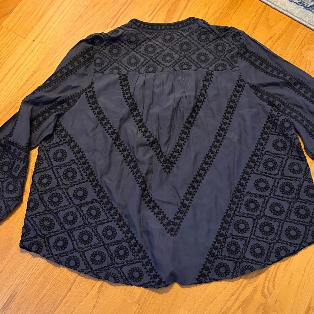 Sundance Corrine Romance embroidered Top size XL navy blue - Picture 5 of 8
